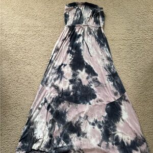 VENUS Strapless Tie-Dye Maxi Dress in Black and Pink